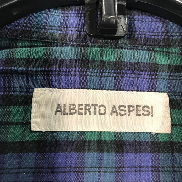 Alberto Aspesi Long Sleeve Plaid Button Up Shirt, Men's Size 39 15.5 - Green - Picture 3 of 10